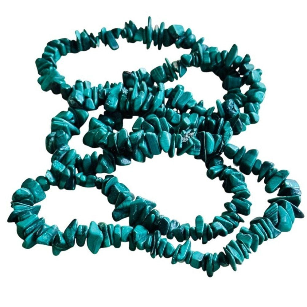 VTG Green Malachite Stone Necklace Retro 70s beads Natural Genuine Mexico 35"